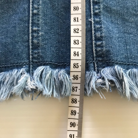 MISSGUIDED womens sz 10 stretch denim zip front frayed edge mid blue denim dress - Picture 15 of 16